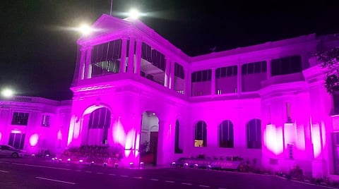 ஊதா நிறத்தில் ஒளிரும் ராஜ்பவன்