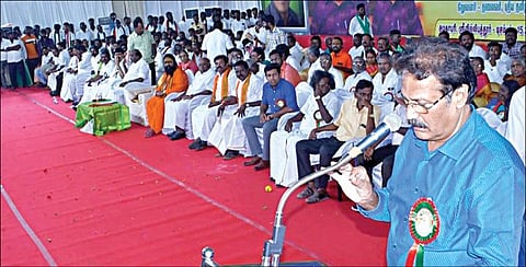 ஸ்ரீ வில்லிபுத்தூர் அருகே நடந்த புதிய தமிழகம் கட்சி வெள்ளி விழா மாநாட்டில் பேசிய கிருஷ்ணசாமி.