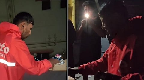 புத்தாண்டு கொண்டாட்டத்தில் உணவு டெலிவரி ஊழியரையும் சேர்த்துக் கொண்ட தங்கமான வாடிக்கையாளர்கள்