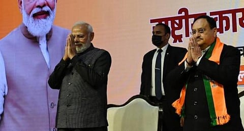 பாஜக தேசிய செயற்குழுக் கூட்டத்தில் பிரதமர் நரேந்திர மோடி மற்றும் ஜெ.பி.நட்டா