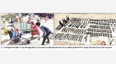 ஊர் ஊராக குடும்பத்துடன் சென்று இரும்புப் பட்டறை அமைக்கும் வடமாநிலத் தொழிலாளர்கள்