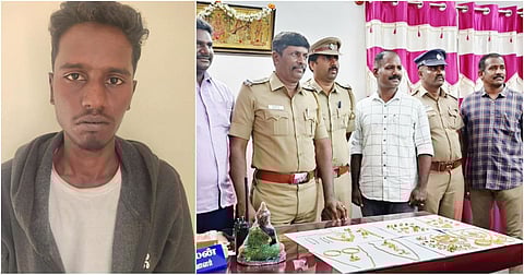 கைது செய்யப்பட்ட சதீஷ்குமார்; கிருஷ்ணகிரி அருகே பூட்டிய வீடுகளில் கொள்ளையடிக்கப்பட்ட ரூ.32 லட்சம் மதிப்பிலான 80 பவுன் தங்க நகைகளை போலீஸார் பறிமுதல் செய்தனர்.