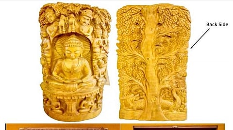 ஜப்பான் பிரதமர் கிஷிடாவுக்கு வழங்கப்பட்ட சந்தன மரத்தில் உருவான புத்தர் சிலை.