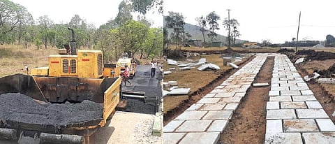 வரும் 9-ம் தேதி பிரதமர் வருவதாக தகவல் வெளியாகியதை அடுத்து, முதுமலை புலிகள் காப்பக பகுதியில் தீவிரமாக நடைபெற்றுவரும் சாலை சீரமைப்பு பணி. (அடுத்த பட ம்) தெப்பக்காடு முகாமில் யானைகள் அடைத்து வைக்கப்படும் கரால் பகுதிக்கு செல்வதற்காக அமைக்கப்பட்டுவரும் தற்காலிக நடைபாதை.