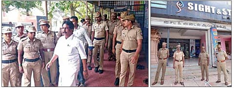 பாஜக அலுவலகம் அமைந்துள்ள வளாகத்தில் பாதுகாப்பு பணியில் ஈடுபட்டுள்ள போலீஸார்.