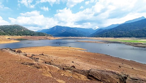 திருநெல்வேலி, தூத்துக்குடி மாவட்டங்களின் விவசாயத்துக்கும், குடிநீர்த் தேவை க்கும் ஆதாரமான 143 அடி உச்சநீர்மட்டம் கொண்ட பாபநாசம் அணையில் நேற்று 19 அடியாக நீர்மட்டம் சரிந்தது. இதில் பாதிக்கு மேல் சேறு போக , ஒரு குளத்தின் அளவுக்கே தண்ணீர் தேங்கியிருக்கிறது. படம்: மு.லெட்சுமி அருண்.