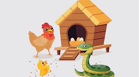 கதை: கோழிகளைக் கண்டு பயந்த பாம்பு!