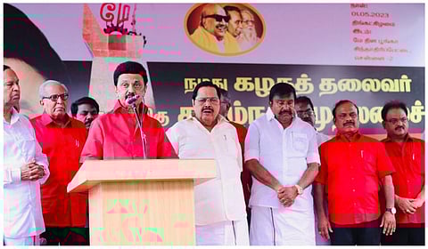 சென்னை மேதினப் பூங்காவில் உரையாற்றும் முதல்வர் மு.க.ஸ்டாலின்