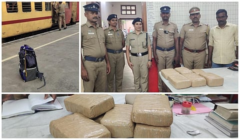 ரயிலில் கடத்தி வரப்பட்ட 15 கிலோ கஞ்சாவை விருதுநகர் ரயில்வே போலீஸார் பறிமுதல் செய்தனர்