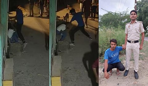 சிசிடிவி காட்சி, கைதான நபர் (வலது)