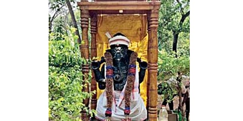 புதுக்கோட்டை ஆட்சியரின் முகாம் அலுவலகத்தில் வைக்கப்பட்டுள்ள விநாயகர் சிலை.