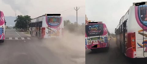 மேட்டூர் - மேச்சேரி சாலையில் அதிவேகமாக போட்டி போட்டுக் கொண்டு சென்ற தனியார் பேருந்துகள்.