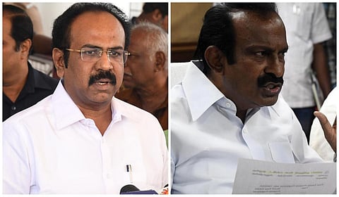 தங்கம் தென்னரசு (இடது), முத்துசாமி (வலது)