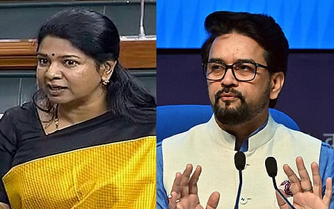 கனிமொழி எம்.பி, மத்திய விளையாட்டுத் துறை அமைச்சர் அனுராக் தாக்குர்.