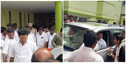 உடல்நலக் குறைவு காரணமாக தருமபுரி அருகே தனியார் மருத்துவமனையில் சிகிச்சை பெற்ற அமைச்சர் அன்பில் மகேஸ் தனது காரில் பெங்களூரு புறப்பட்டுச் சென்றார்.