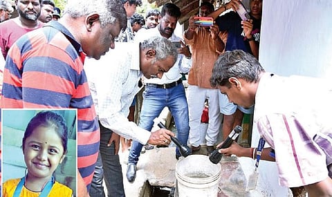 திருப்பத்தூர் சிவராஜ்பேட்டையில் டெங்கு காய்ச்சலால் சிறுமி உயிரிழந்த சம்பவத்தை தொடர்ந்து, அங்கு தூய்மை பணிகளை மாவட்ட ஆட்சியர் பாஸ்கர பாண்டியன் ஆய்வு செய்தார். ( உள்படம் ) உயிரிழந்த சிறுமி அபிநிதி
