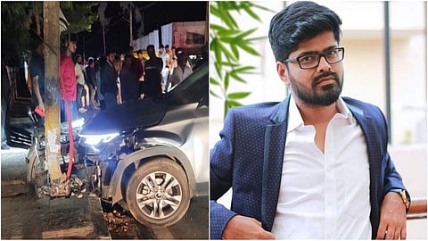 விபத்துக்குள்ளான கார், நடிகர் நாகபூஷனா.