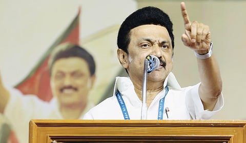 திருவண்ணாமலையில் நடந்த திமுக வாக்குச்சாவடி முகவர்கள் கூட்டத்தில் உரையாற்றும் முதல்வர் மு.க.ஸ்டாலின்