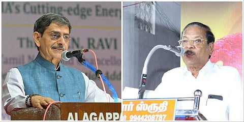 ஆளுநர் ஆர்.என்.ரவி (இடது), ஆர்.எஸ்.பாரதி (வலது)