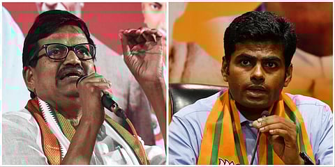 கே.எஸ்.அழகிரி (இடது), அண்ணாமலை (வலது)