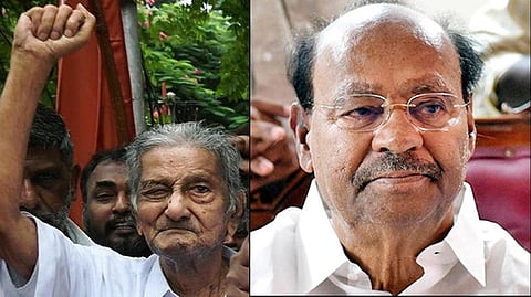 என்.சங்கரய்யா (இடது), பாமக நிறுவனர் ராமதாஸ் (வலது)