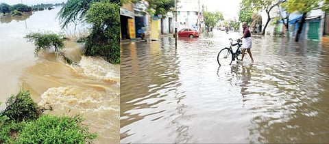 தூத்துக்குடியில் கனமழை காரணமாக வஉசி சாலையில் பழைய மாநகராட்சி அலுவலகம் அருகே குளம் போல தேங்கிய மழைநீர். படம்: என்.ராஜேஷ்