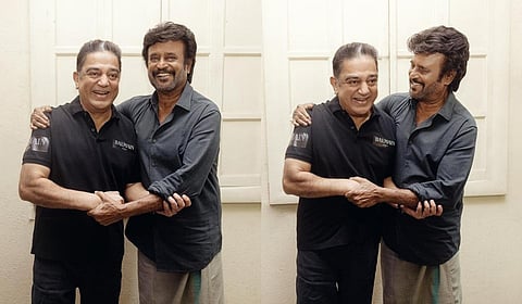 படப்பிடிப்பு தளத்தில் கட்டித் தழுவி மகிழ்ச்சியை வெளிப்படுத்திய கமல், ரஜினி.