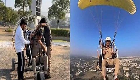 கண்காணிப்பு பணிக்கு புதுமையான வகையில் பாராமோட்டார் பயன்படுத்தும் குஜராத் போலீஸார்