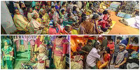 தஞ்சாவூர் அருகே கொல்லாங்கரை கிராமத்தில் வைகுண்ட ஏகாதசியை முன்னிட்டு நடைபெற்ற ருக்மாங்கதன் சரித்திர நாடகத்தை கண்டுரசித்த கிராமத்தினர் | படங்கள்: ஆர் .வெங்கடேஷ்