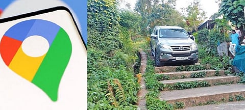 கூகுள் மேப்பை நம்பி படிக்கட்டுகளில் இறங்கிய சுற்றுலா வாகனம்: 2 மணி நேர போராட்டத்துக்கு பிறகு மீட்பு