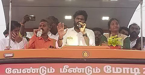 வந்தவாசியில் என் மண், என் மக்கள் யாத்திரையில் பேசும் தமிழக பாஜக தலைவர் அண்ணாமலை.