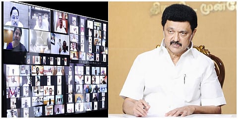 திமுக மாவட்டச் செயலாளர்கள் கூட்டத்தில் காணொலி வாயிலாக பங்கேற்று அக்கட்சியின் தலைவரும் தமிழக முதல்வருமான மு.க.ஸ்டாலின் உரையாற்றினார்.