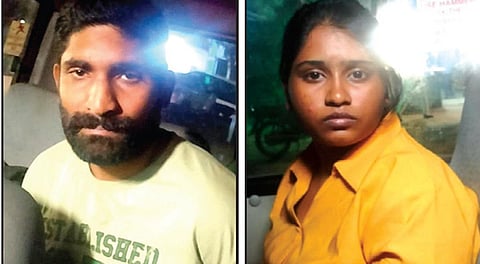 கைதான ஹர்ஷத், அப்சரா.