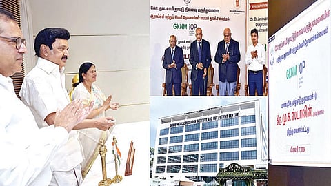 கோவை ஜிகேஎன்எம் மருத்துவமனையின் வெளிநோயாளிகள் மருத்துவ மையத்தை முதல்வர் மு.க.ஸ்டாலின் காணொலி மூலம் திறந்து வைத்தார். உடன் கேஎன்சி அறக்கட்டளை அறங்காவலர் சஞ்சய் ஜெயவர்த்தனவேலு, டாக்டர் லலிதா தேவி சஞ்சய் ஜெயவர்த்தனவேலு.