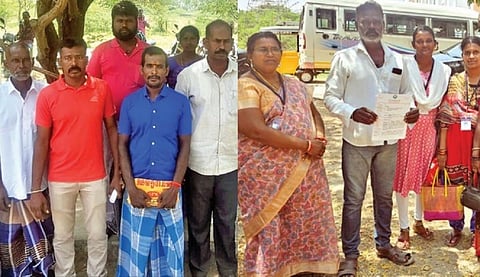 வெள்ளத்தில் இறந்த ஆடுகளுக்கு நிவாரணம் கேட்டு தூத்துக்குடி மாவட்ட ஆட்சியர் அலுவலகத்தில் மனு அளிக்க வந்த தாப்பாத்தி கிராம விவசாயிகள். (அடுத்த படம்) பள்ளியை தரம் உயர்த்தக் கோரிய சிவந்தாகுளம் மாநகராட்சி நடுநிலைப்பள்ளி மேலாண்மைக் குழு உறுப்பினர்கள்.