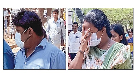 மதுரை போதை பொருள் தடுப்பு சிறப்பு நீதிமன்றத்தில் நேற்று ஆஜர்படுத்த அழைத்துச் செல்லப்பட்ட யேசுதாஸ், மோனிஷா ஷீலா. படங்கள்: எஸ்.கிருஷ்ணமூர்த்தி