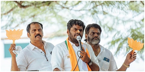 கோவை சரவணம்பட்டி பகுதியில் பாஜக மாநிலத் தலைவர் அண்ணாமலை பிரச்சாரம் மேற்கொண்டார்.