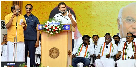 நெல்லையில் நடந்த பிரச்சாரப் பொதுக் கூட்த்தில் காங்கிரஸ் முக்கியத் தலைவர் ராகுல் காந்தி உரையாற்றினார்.