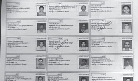 வாக்காளர் பட்டியலில் பெயர் நீக்கம் என்பதை சுட்டிக்காட்டும் டெலிடட் குறியீடு.