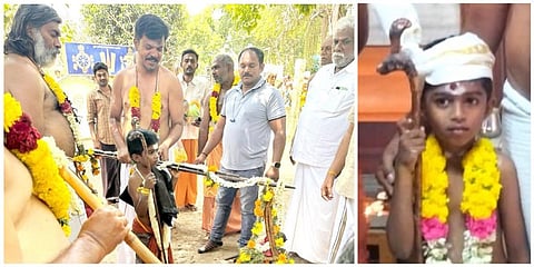 மாட்டுத் தொழுவ பட்டத்துக்காரராக தேர்வு செய்யப்பட்டு சிறப்பு வழிபாடுகளுடன் அழைத்து வரப்பட்ட சிறுவன் ஆதவன்.