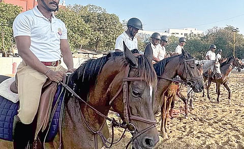 பயிற்சியில் ஈடுபட்டுள்ள குதிரைப்படை போலீஸார்