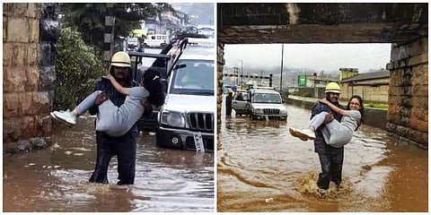 நீலகிரியில் மழைநீர் சூழ்ந்த ரயில்வே பாலத்தில் சிக்கிய வாகனத்தில் இருந்து சுற்றுலாப் பயணிகளை தீயணைப்புத் துறையினர் பத்திரமாக மீட்டனர்.