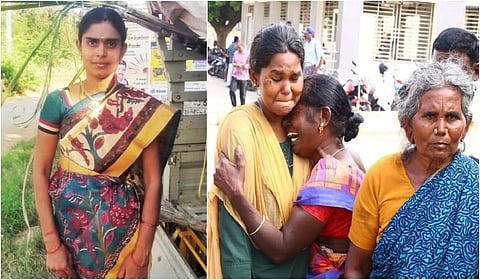 விபத்தில் இறந்த பெண் (இடது), உறவினர்க்ள் (வலது)