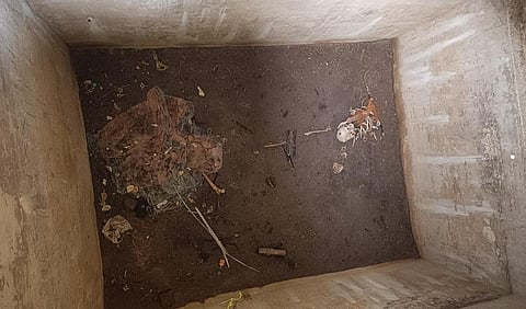 கழிவறைத் தொட்டியில் காணப்படும் எலும்புக்கூடு