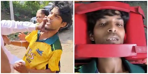 கவுன்சிலர் மற்றும் அவரது குடும்பத்தினர் நடத்திய தாக்குதலில் காயமடைந்து மருத்துவமனையில் சிகிச்சைப் பெறும் இளைஞர் கவுதம்.