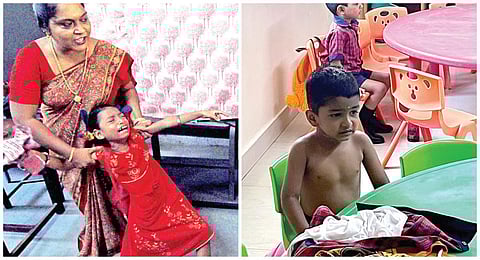 சென்னை மயிலாப்பூரில் உள்ள ஒரு பள்ளியில், “அம்மாகிட்ட போணும்..” என்று அழுது அடம்பிடித்த குழந்தையை சமாதானப்படுத்தி, வகுப்புக்கு அழைத்துச் செல்லும்
ஆசிரியை. படம்: ம.பிரபு (அடுத்த படம்) மீனம்பாக்கம் பள்ளி ஒன்றில் “பயப்படாத.. உன் வீடுன்னு நெனச்சுக்கோ” என்று மிஸ் சொல்லி இருப்பார்போல.. சீருடையை கழற்றிவிட்டு, உட்கார்ந்து இருக்கிறான் சுட்டிப் பையன். படம்: எம்.முத்துகணேஷ்