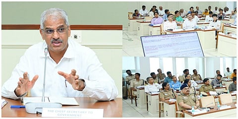 தென்மேற்குப் பருவமழை குறித்த பேரிடர் ஆயத்த பணிகள் தொடர்பாக தலைமைச் செயலாளர் சிவ் தாஸ் மீனா தலைமையில் ஆய்வுக் கூட்டம் நடைபெற்றது.