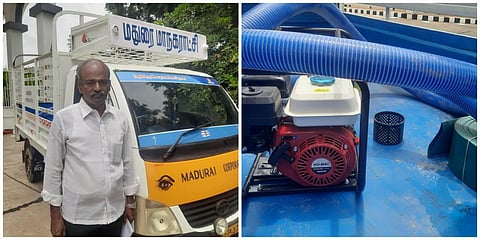 வாகனம் மற்றும் கழிவு நீர் உறிஞ்சும் கருவியுடன் டிரைவர் ஜி.மனோகரன்