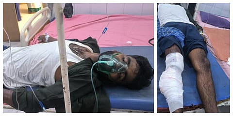 திருச்சி லால்குடி அருகே போலீஸாரால் சுட்டுப்பிடிபட்டு, அரசு மருத்துவமனையல் சிகிச்சை பெறும் ரவுடி கலைப்புலி ராஜா.