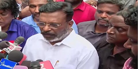 சென்னையில் விசிக தலைவர் திருமாவளவன் செய்தியாளர்களை சந்தித்தார்.